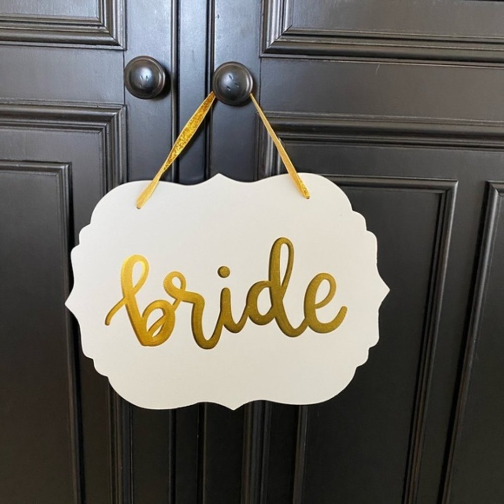 Bride Wedding Day White & Gold Hanging Chair Sign